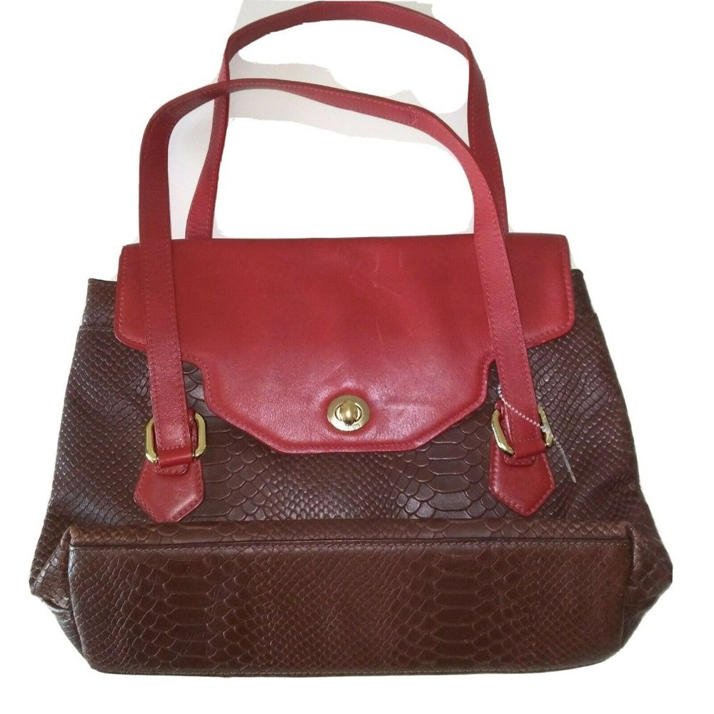 Purse HIDESIGN LEATHER/CROC BRASS BURGUNDY BROWN Vegetable Tanned NWOT